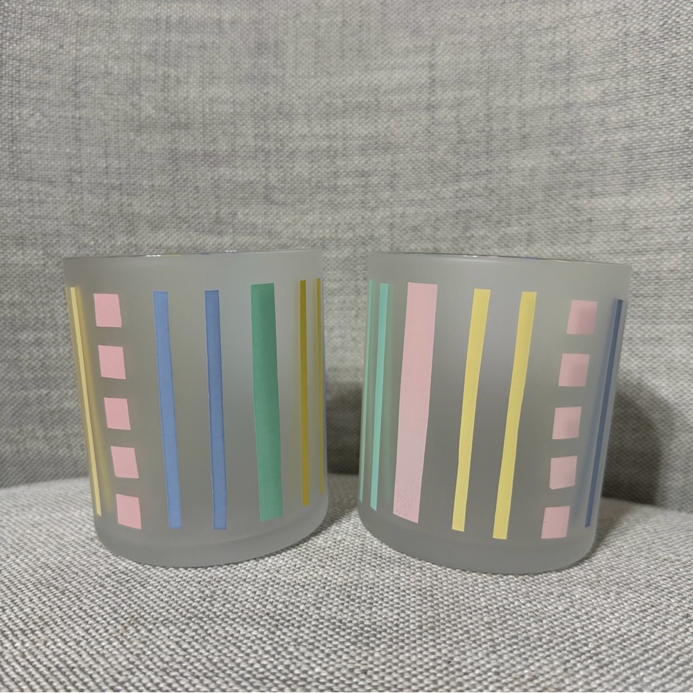Vintage Pastel Stripe Frosted Glass cups - Set of 2